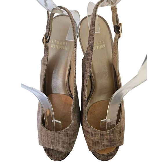 Stuart Weitzman heathered tan slingback with a unique 4" tortoise shell heel. S - Picture 4 of 5